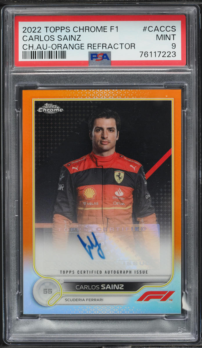 2022 Topps Chrome Formula 1 F1 Orange Refractor Carlos Sainz AUTO /25 PSA 9 MINT