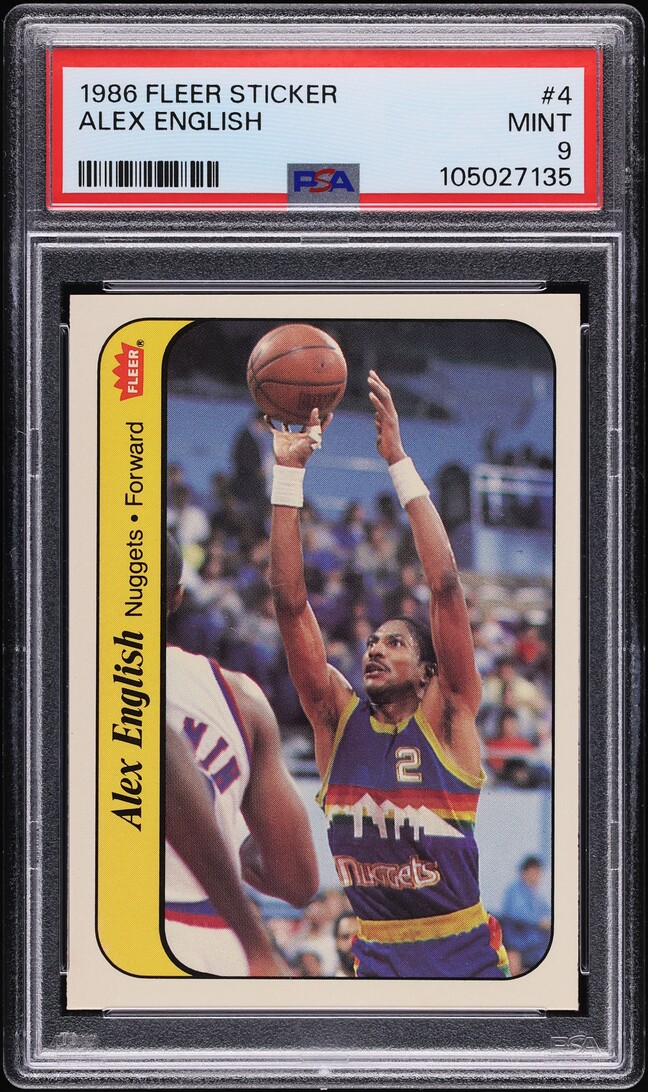 1986 Fleer Sticker Alex English #4 PSA 9 MINT