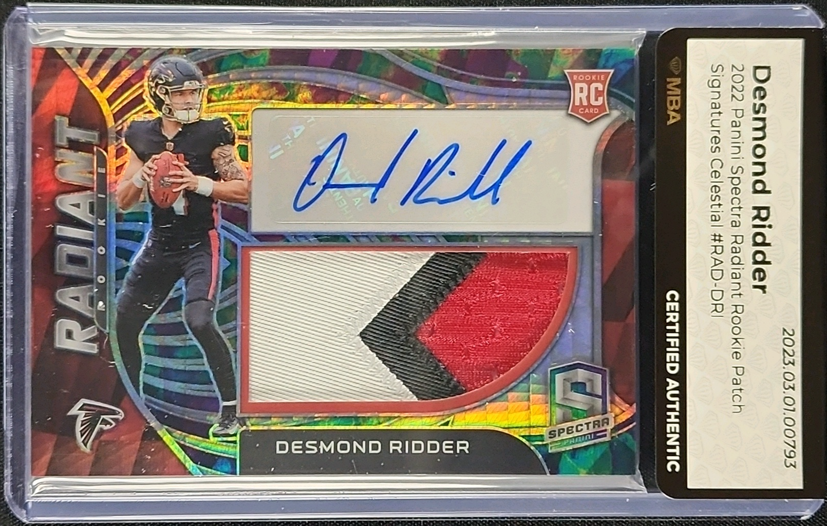 2022 Panini Spectra Radiant Celestial Desmond Ridder RC PATCH AUTO /75 MBA AUTH