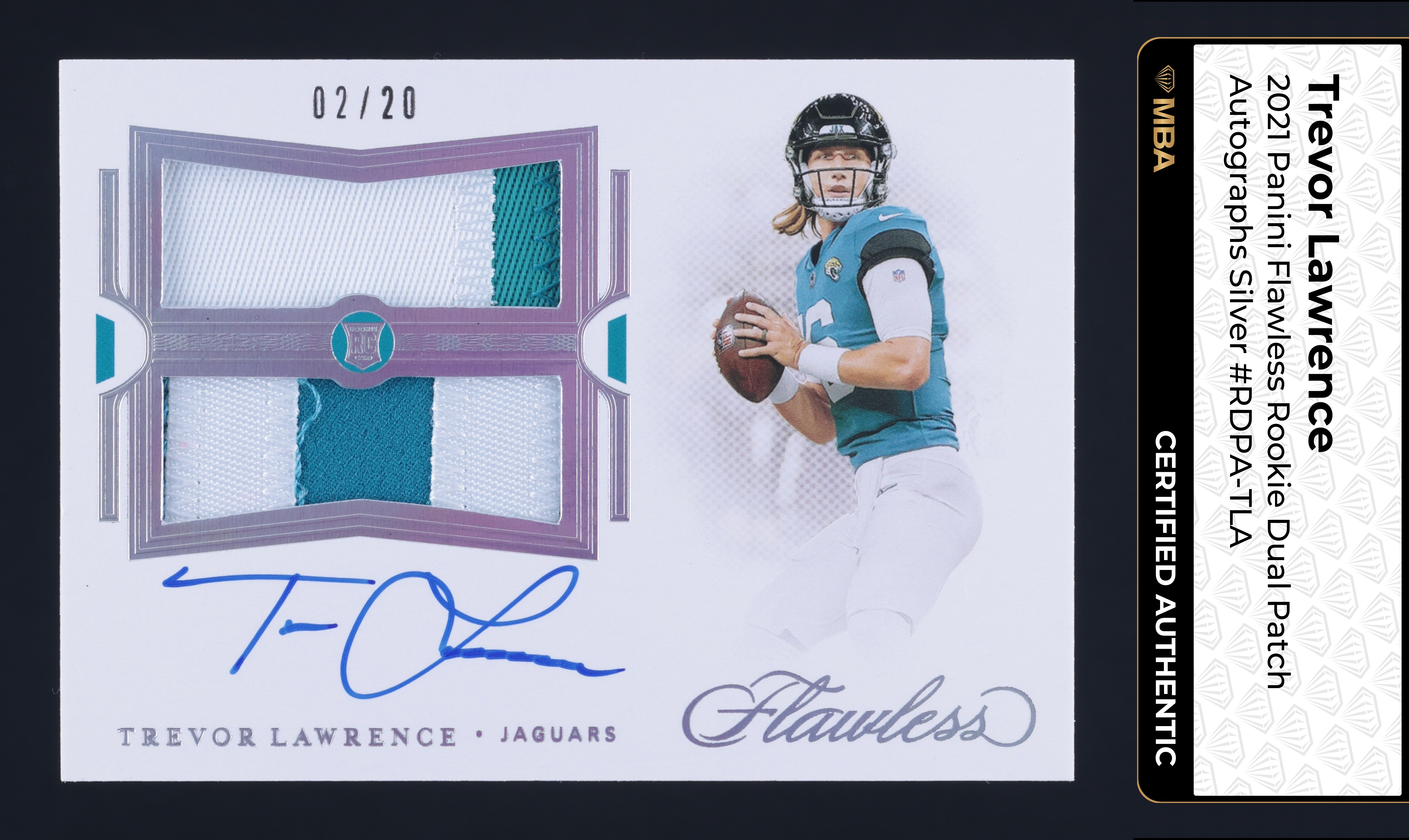 2021 Panini Flawless Dual Silver Trevor Lawrence ROOKIE PATCH AUTO /20 MBA AUTH