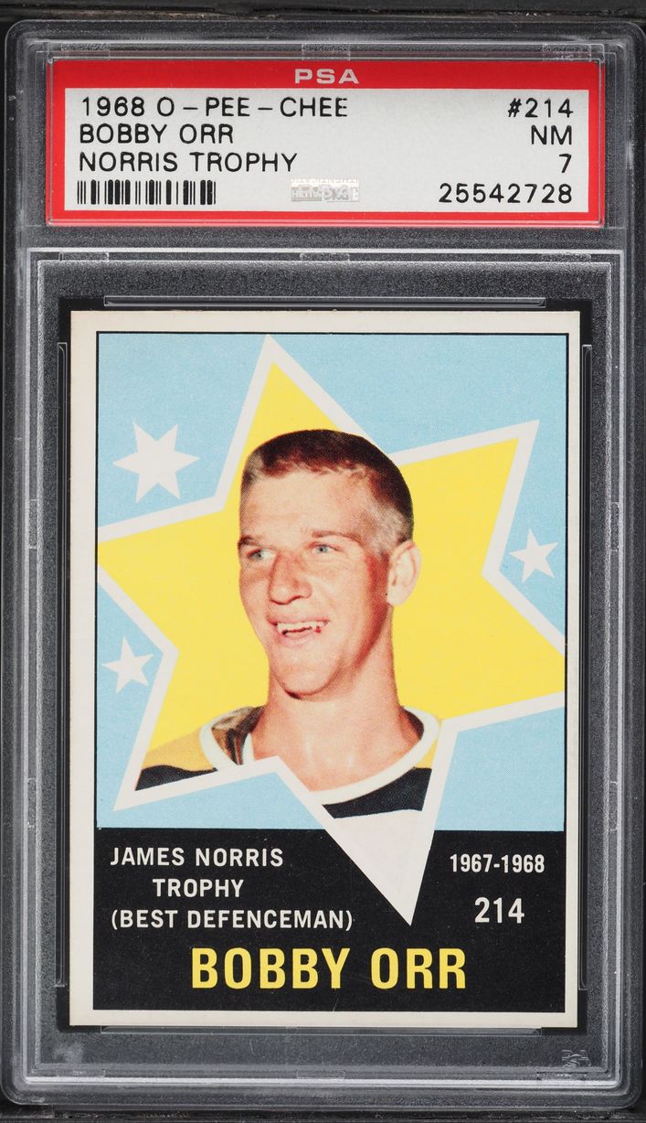 1968 O-Pee-Chee Hockey Bobby Orr NORRIS TROPHY #214 PSA 7 NRMT