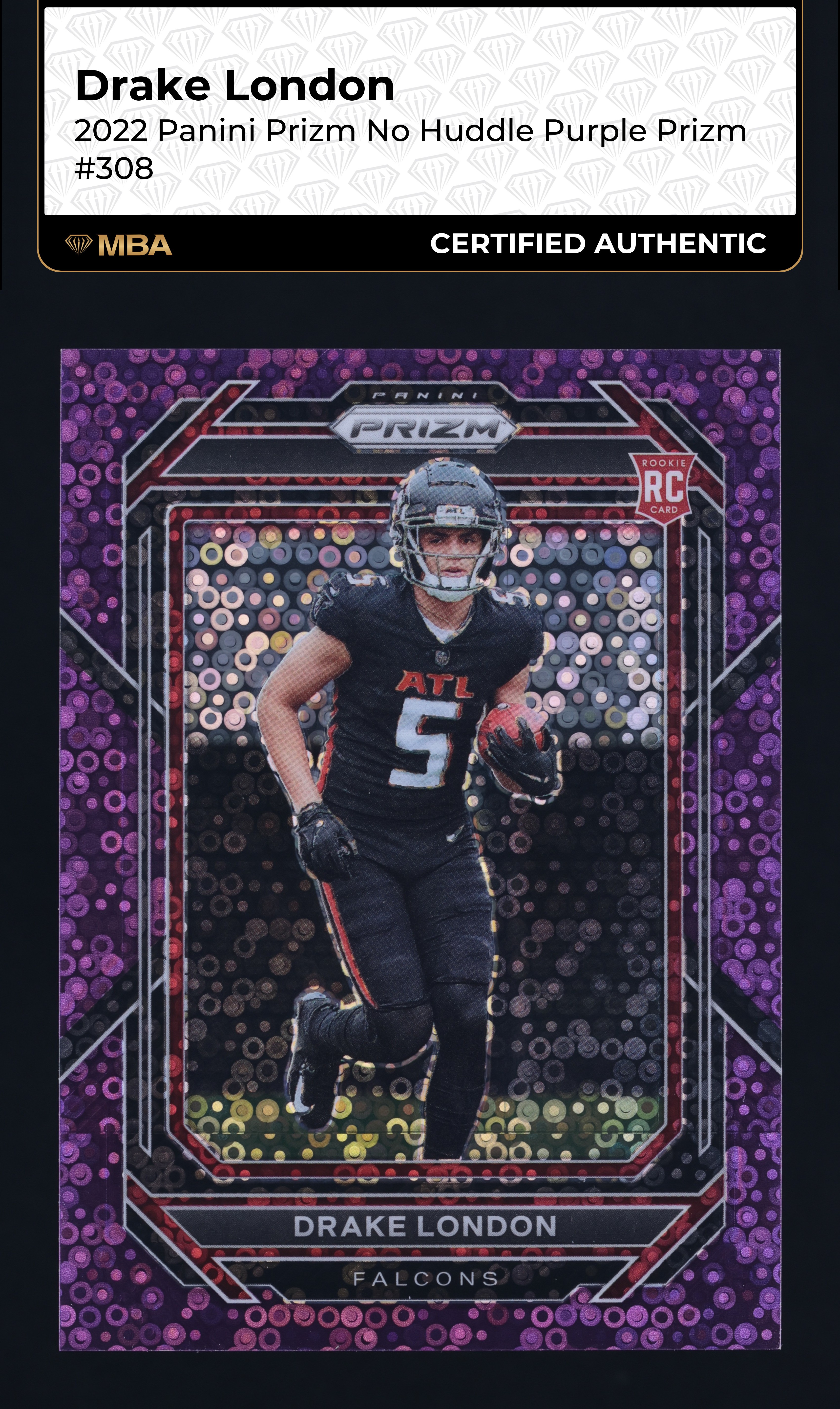 2022 Panini Prizm No Huddle Purple Drake London ROOKIE /35 #308 MBA AUTH
