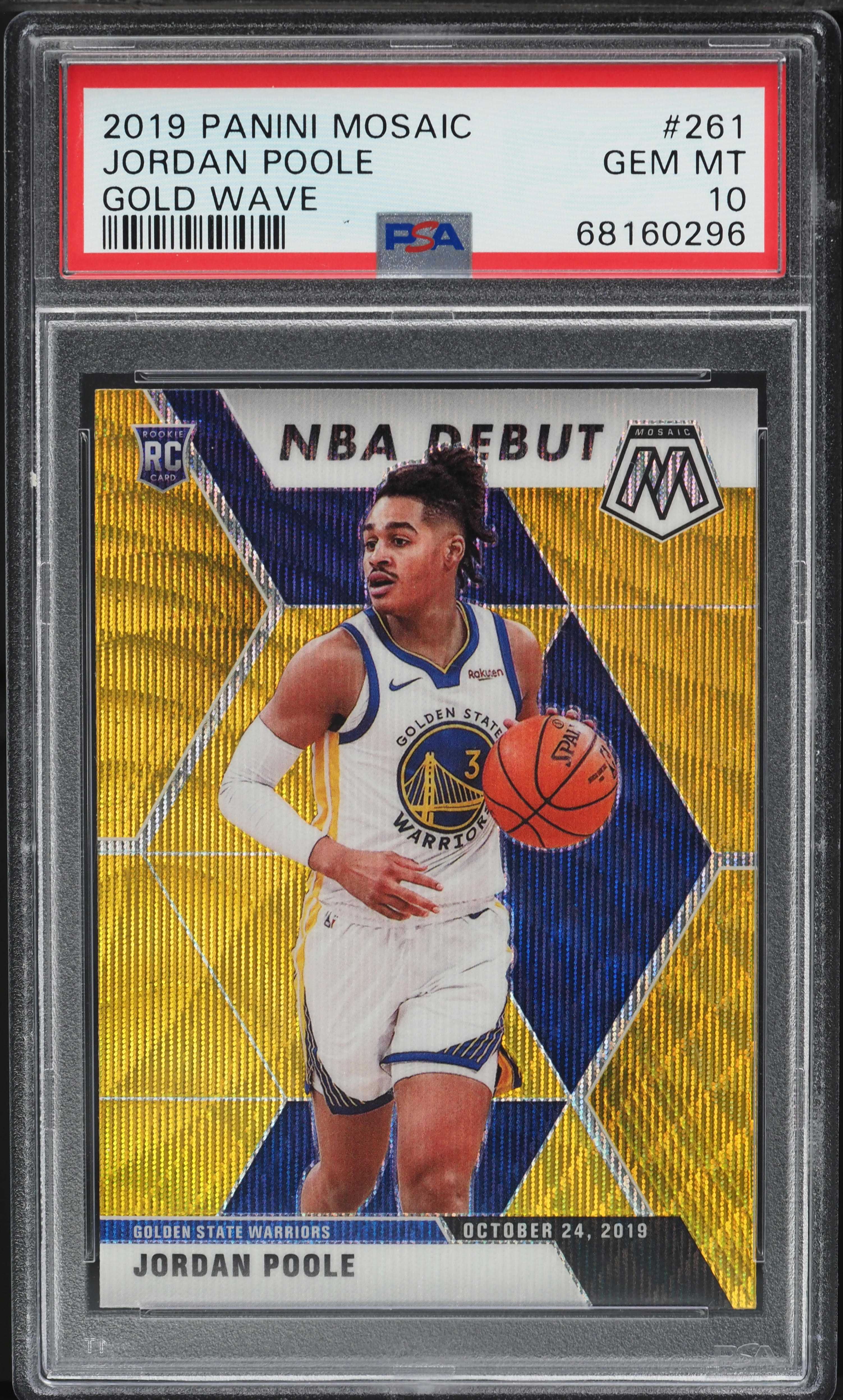 2019 Panini Mosaic Gold Wave Jordan Poole ROOKIE #261 PSA 10 GEM MINT