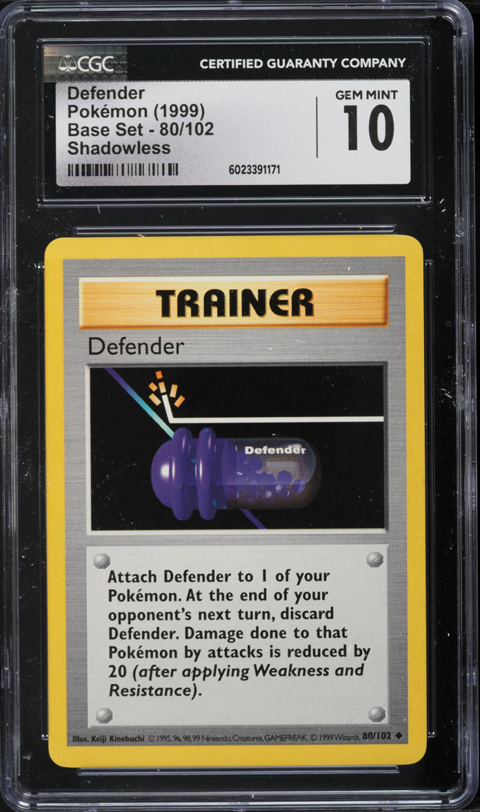 1999 Pokemon Base Set Shadowless Defender #80 CGC 10 GEM MINT