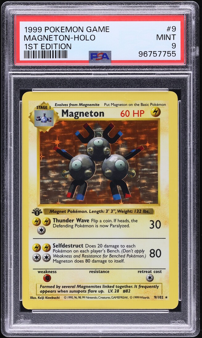 1999 Pokemon Base Set Shadowless 1st Edition Holo Magneton #9 PSA 9 MINT