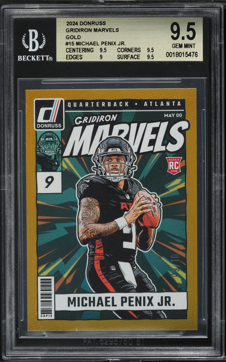 2024 Donruss Gridiron Marvels Gold Michael Penix Jr. ROOKIE JSY # 9/10 BGS 9.5