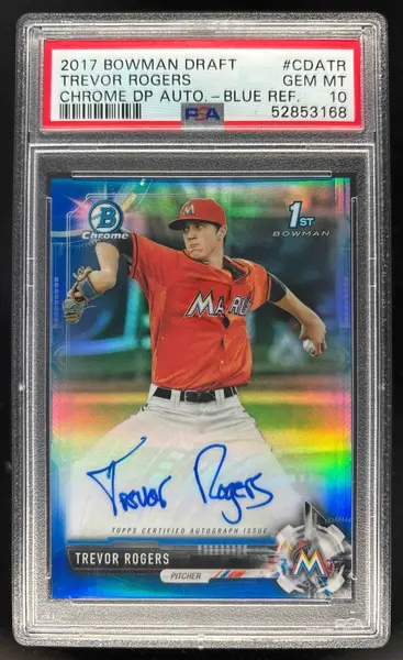 2017 Bowman Draft Chrome Pick Blue Refractor #TR Trevor Rogers Auto /150 PSA 10