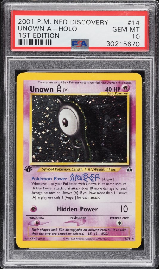 2001 Pokemon Neo Discovery 1st Edition Holo Unown A #14 PSA 10 GEM MINT