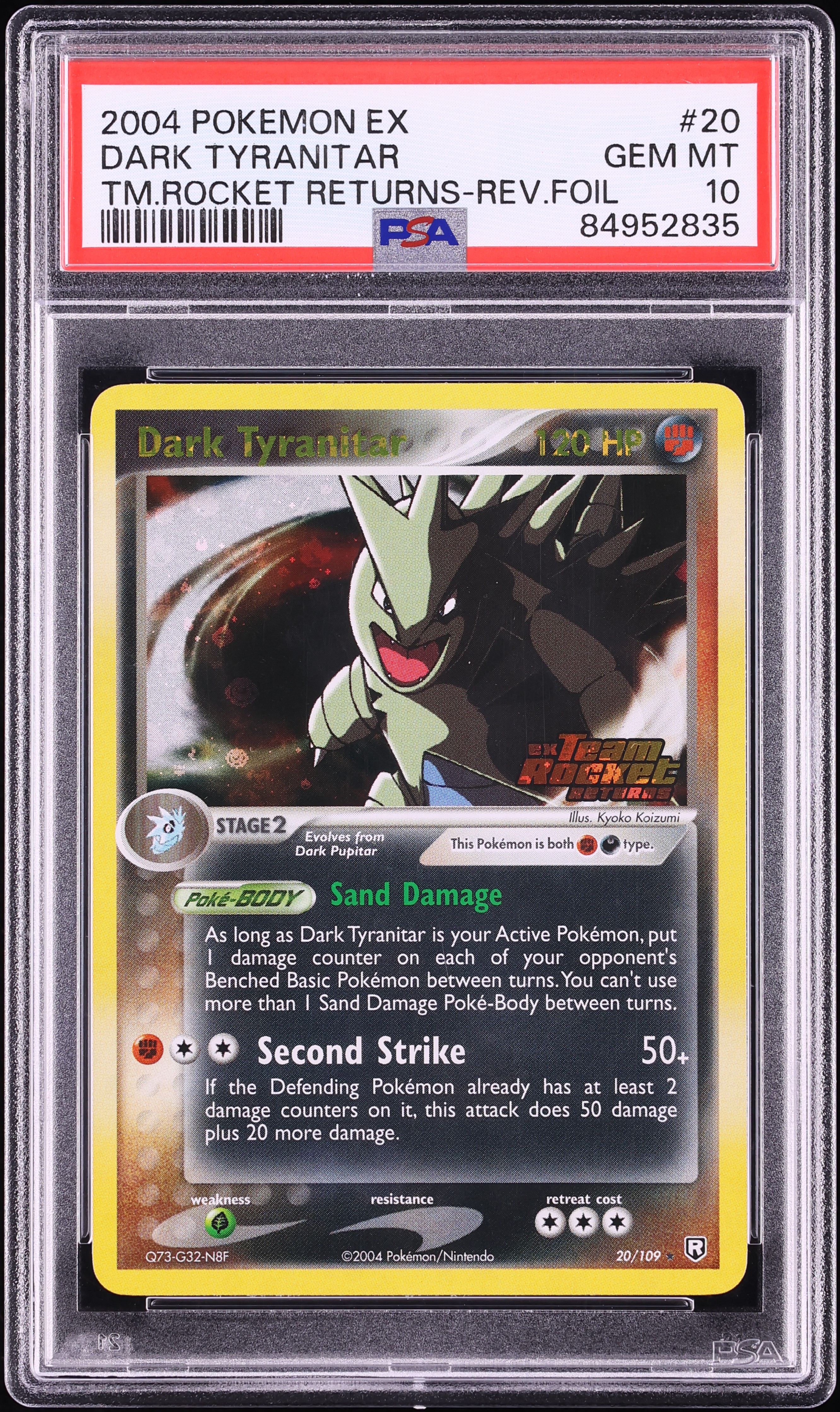 2004 Pokemon EX Team Rocket Returns Reverse Holo Dark Tyranitar #20 PSA 10 GEM MINT