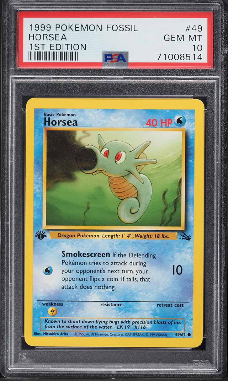 1999 Pokemon Fossil 1st Edition Horsea #49 PSA 10 GEM MINT