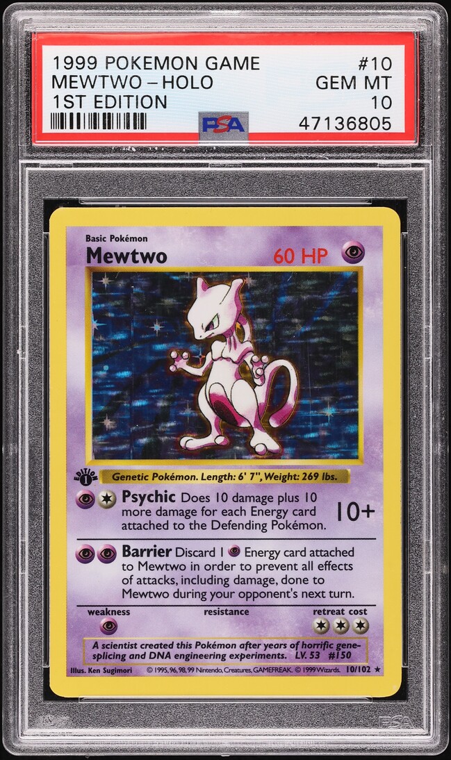 1999 Pokemon Base Set Shadowless 1st Edition Holo Mewtwo #10 PSA 10 GEM MINT