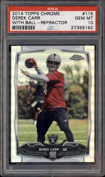 2014 Topps Chrome Refractor #115 Derek Carr With Ball RC Rookie PSA 10