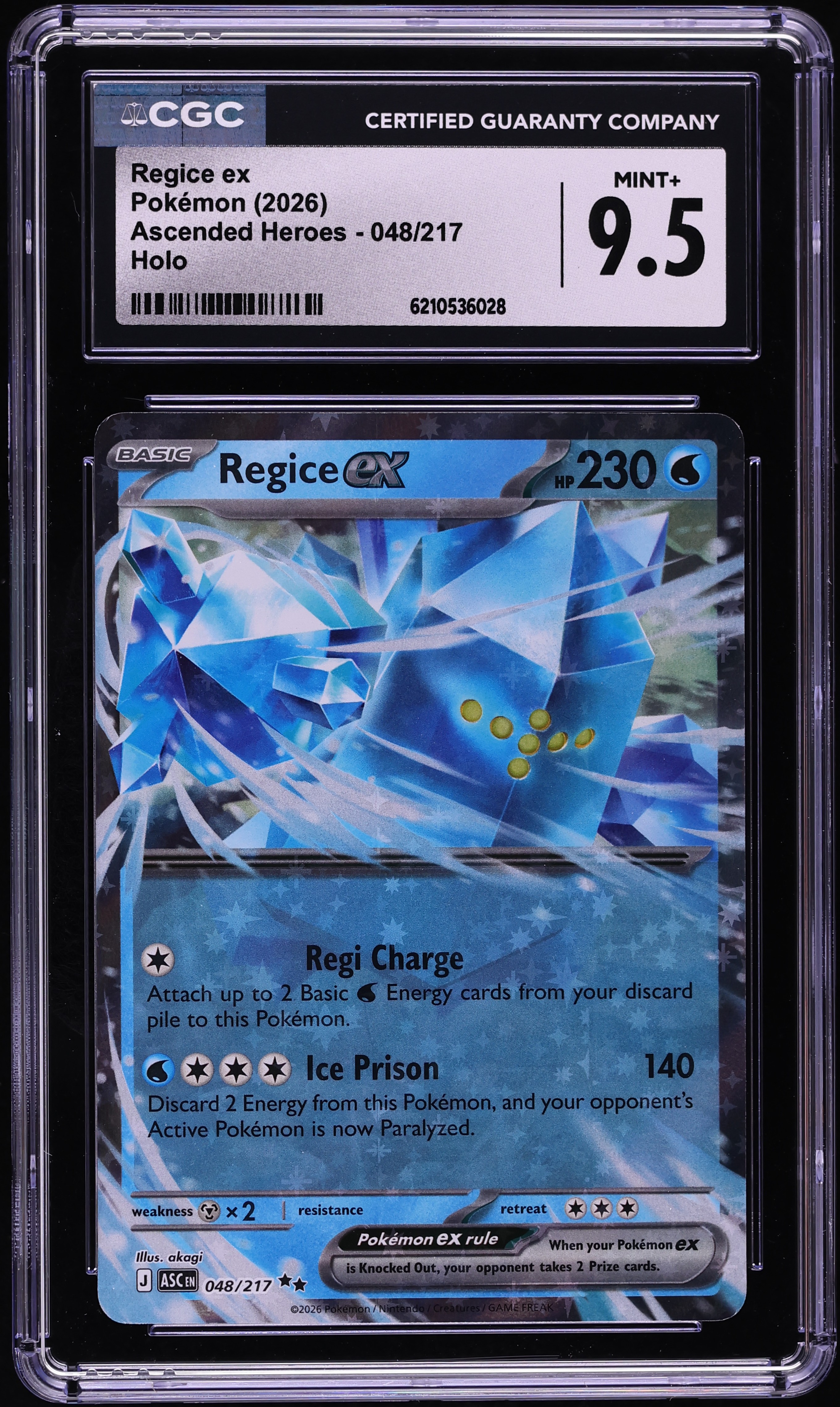2026 Pokemon Mega Evolution Ascended Heroes Holo Regice Ex #48 CGC 9.5 MINT+