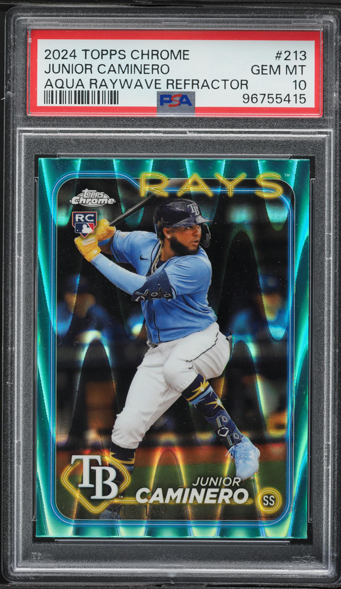 2024 Topps Chrome Aqua Raywave Refractor Junior Caminero ROOKIE /199 #213 PSA 10