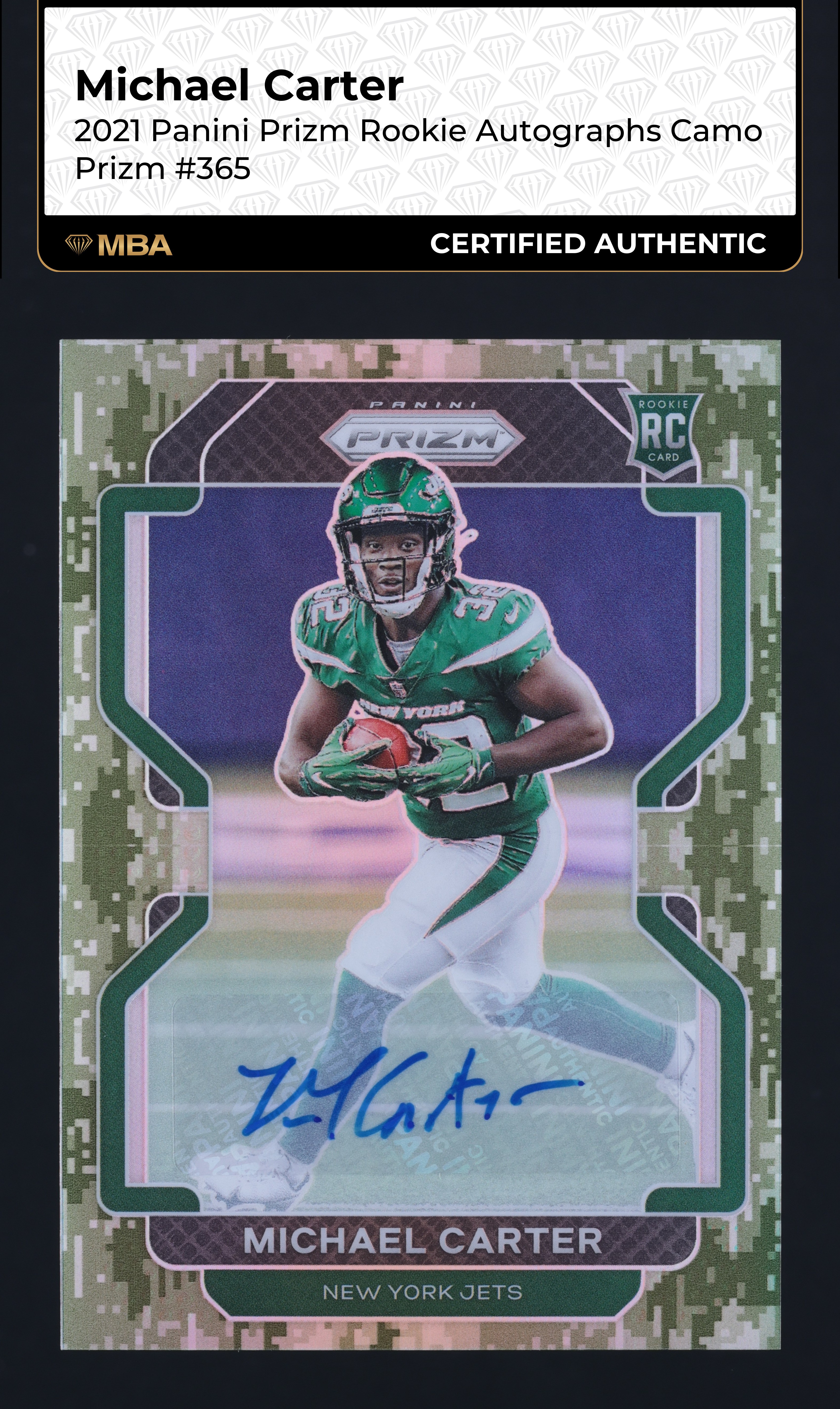 2021 Panini Prizm Camo Michael Carter ROOKIE AUTO /25 #365 MBA AUTH