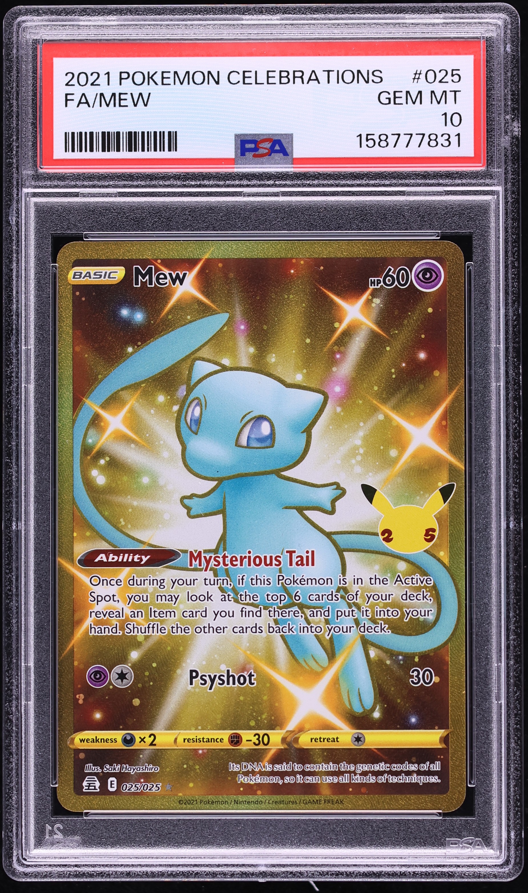 2021 Pokemon Sword & Shield Celebrations Gold Rare Shiny Mew #25 PSA 10 GEM MINT