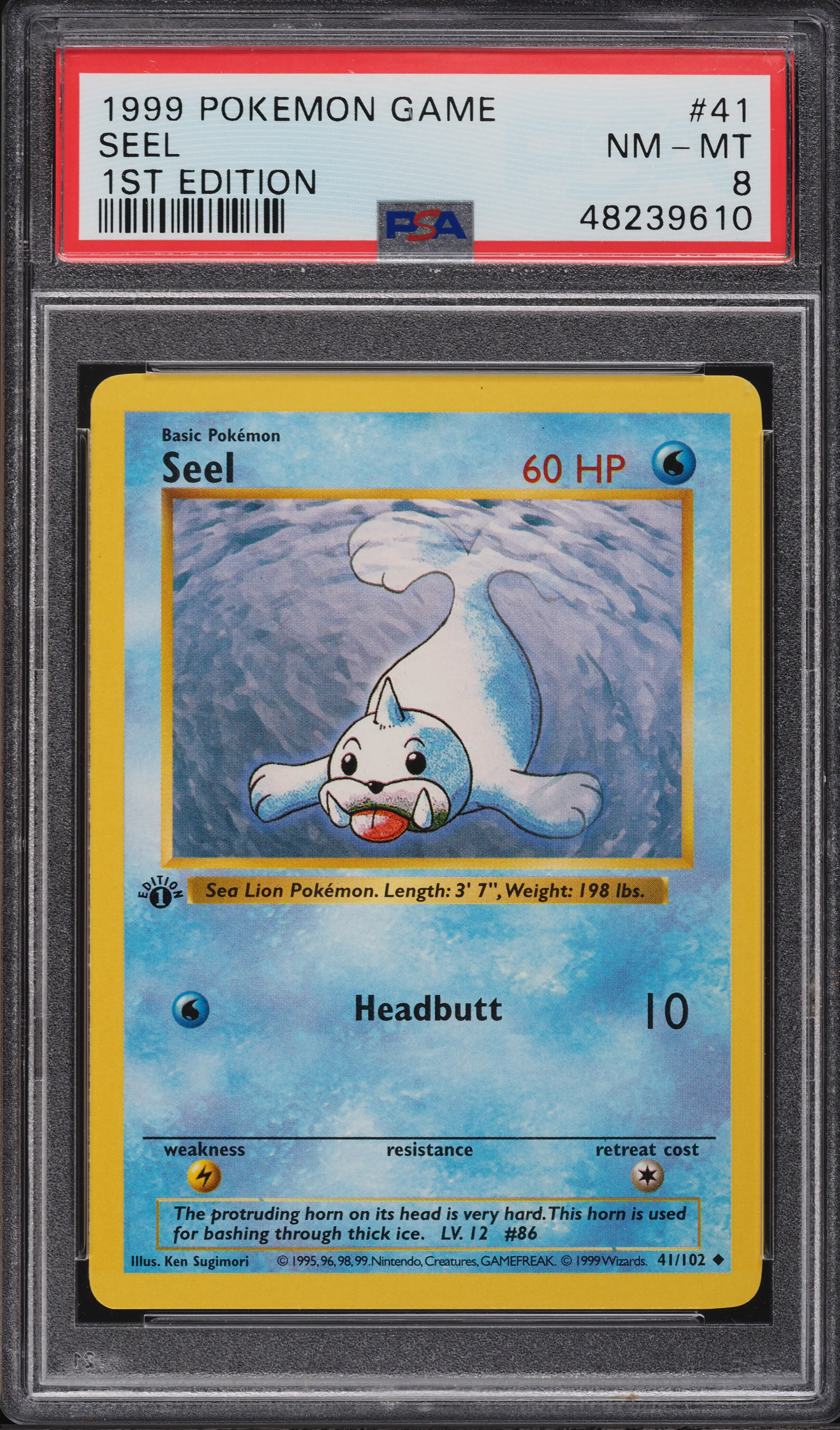 1999 Pokemon Base Set Shadowless 1st Edition Seel #41 PSA 8 NM-MT