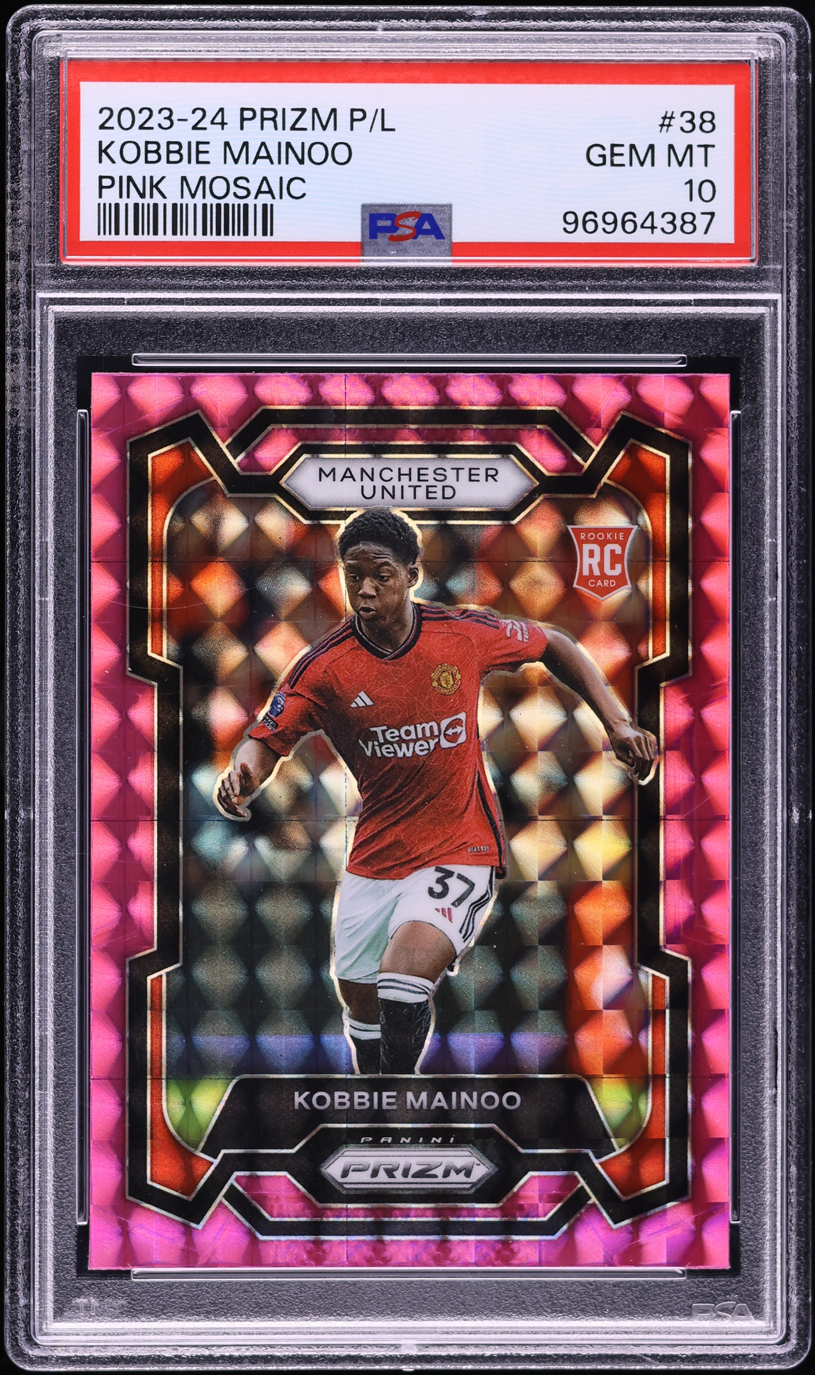 2023 Panini Prizm Premier League Pink Mosaic Kobbie Mainoo ROOKIE #38 PSA 10 GEM