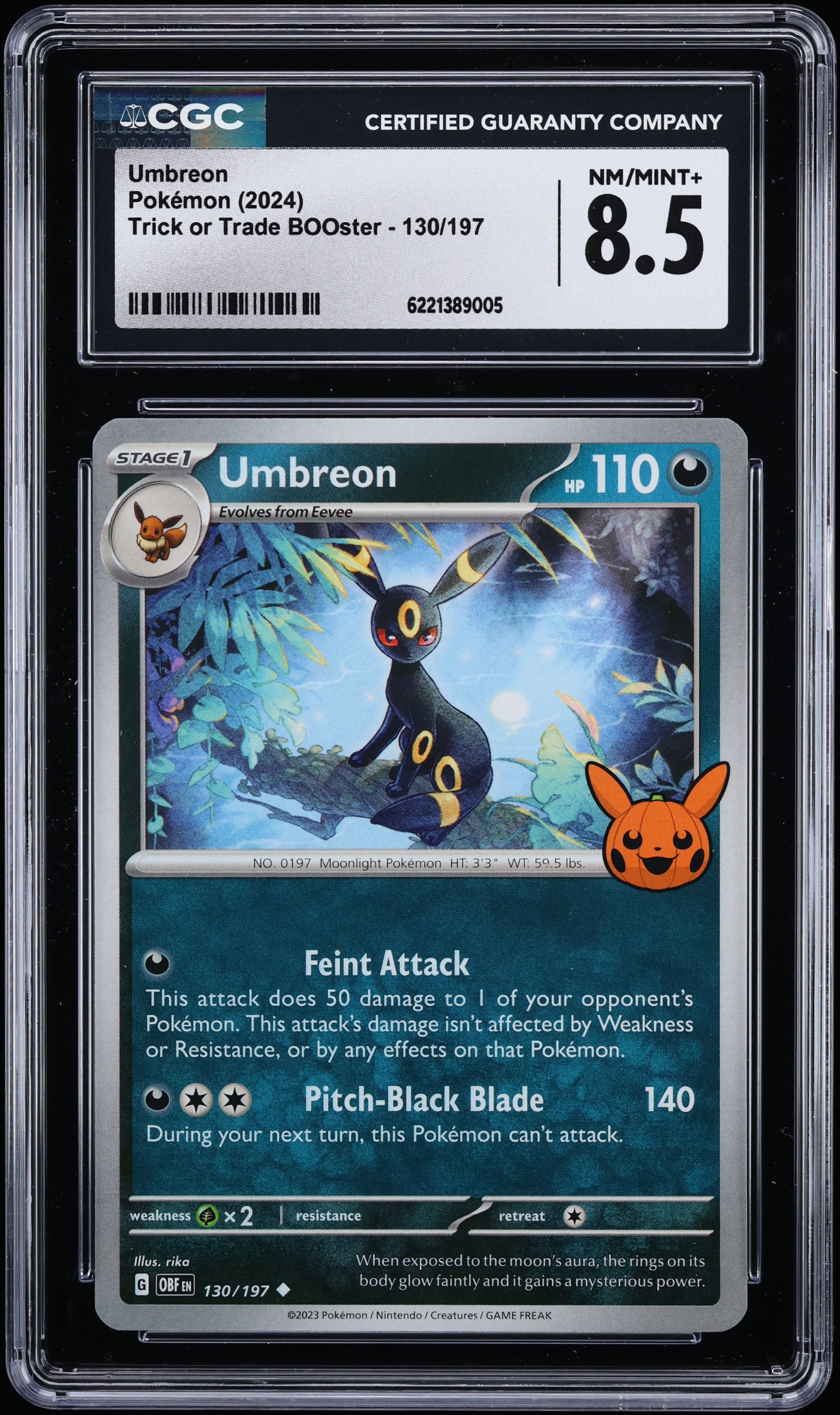 2024 Pokemon Scarlet & Violet Trick Or Trade BOOster Umbreon #130 CGC 8.5 NM-MT+