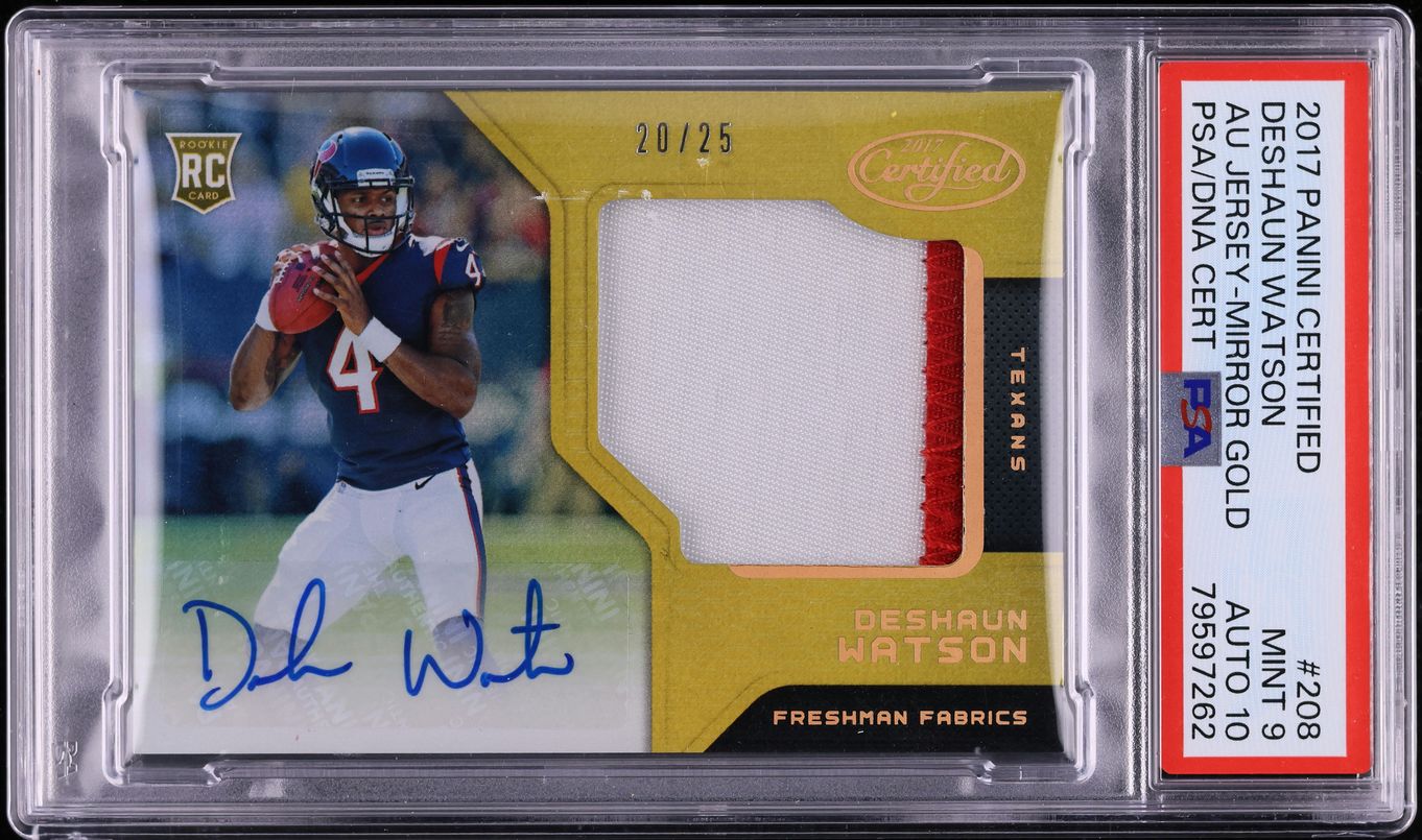 2017 Panini Certified Mirror Gold Deshaun Watson RC PATCH AUTO DNA 10 /25 PSA 9