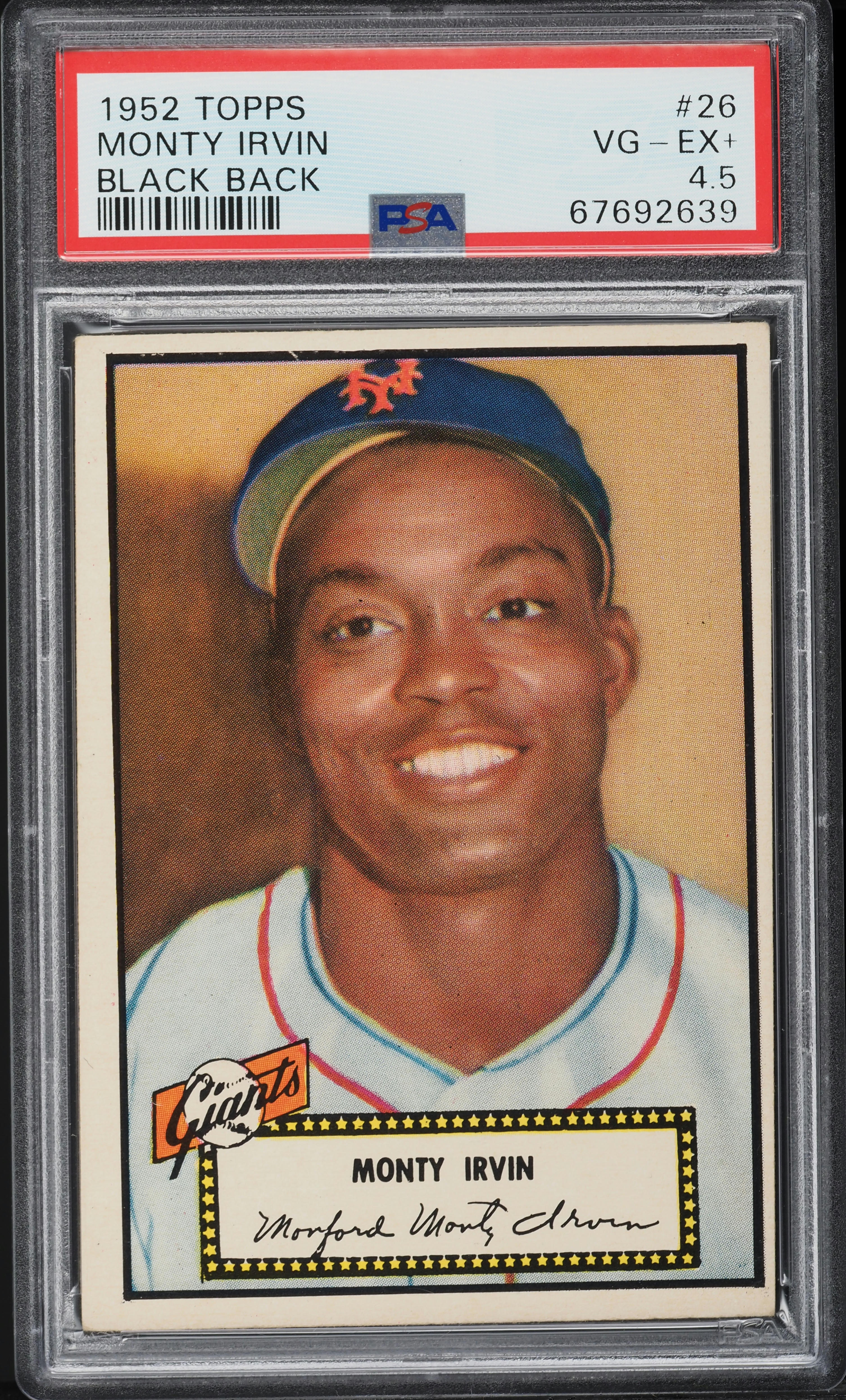 1952 Topps Monty Irvin BLACK BACK #26 PSA 4.5 VGEX+
