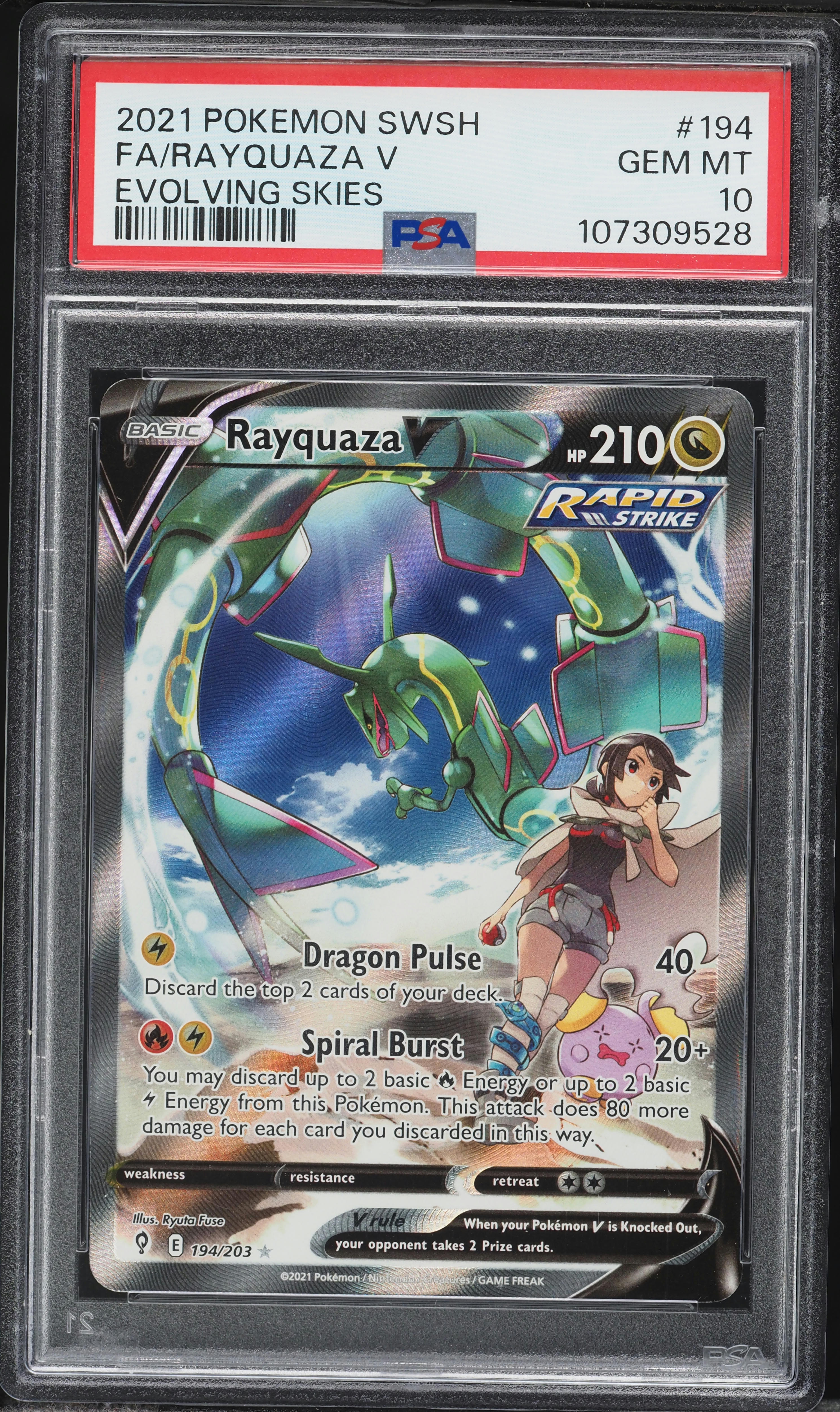 2021 Pokemon Sword & Shield Evolving Skies Full Art Rayquaza V #194 PSA 10 GEM MINT
