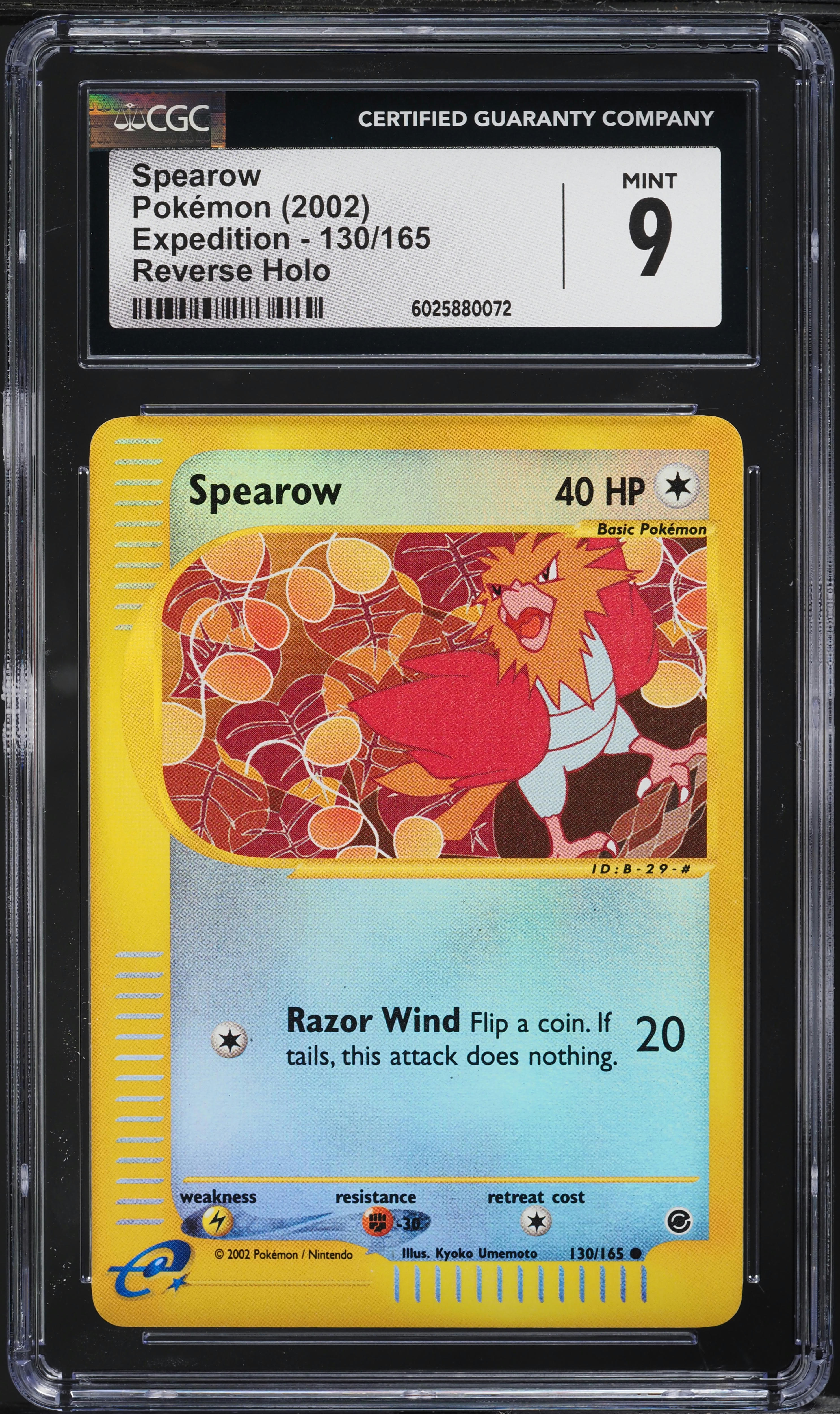 2002 Pokemon Expedition Reverse Holo Spearow #130 CGC 9 MINT