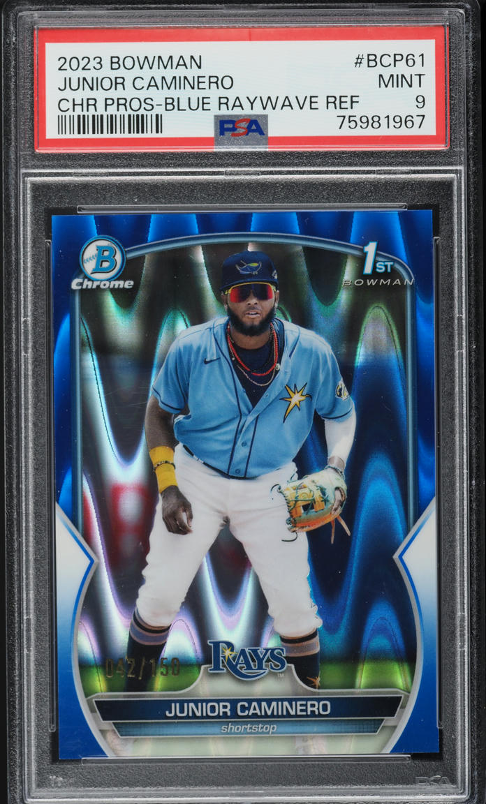 2023 Bowman Chrome Blue RayWave Junior Caminero PROSPECT /150 #BCP-61 PSA 9 MINT