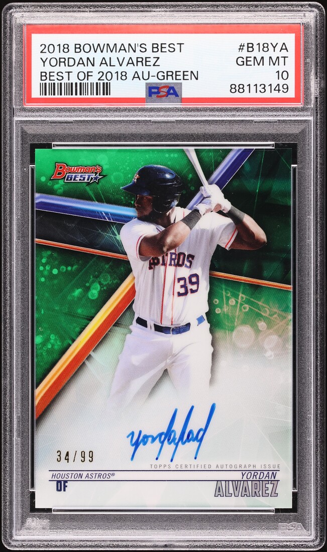 2018 Bowman's Best Of '18 Green Yordan Alvarez PROSPECT AUTO /99 PSA 10 GEM MINT