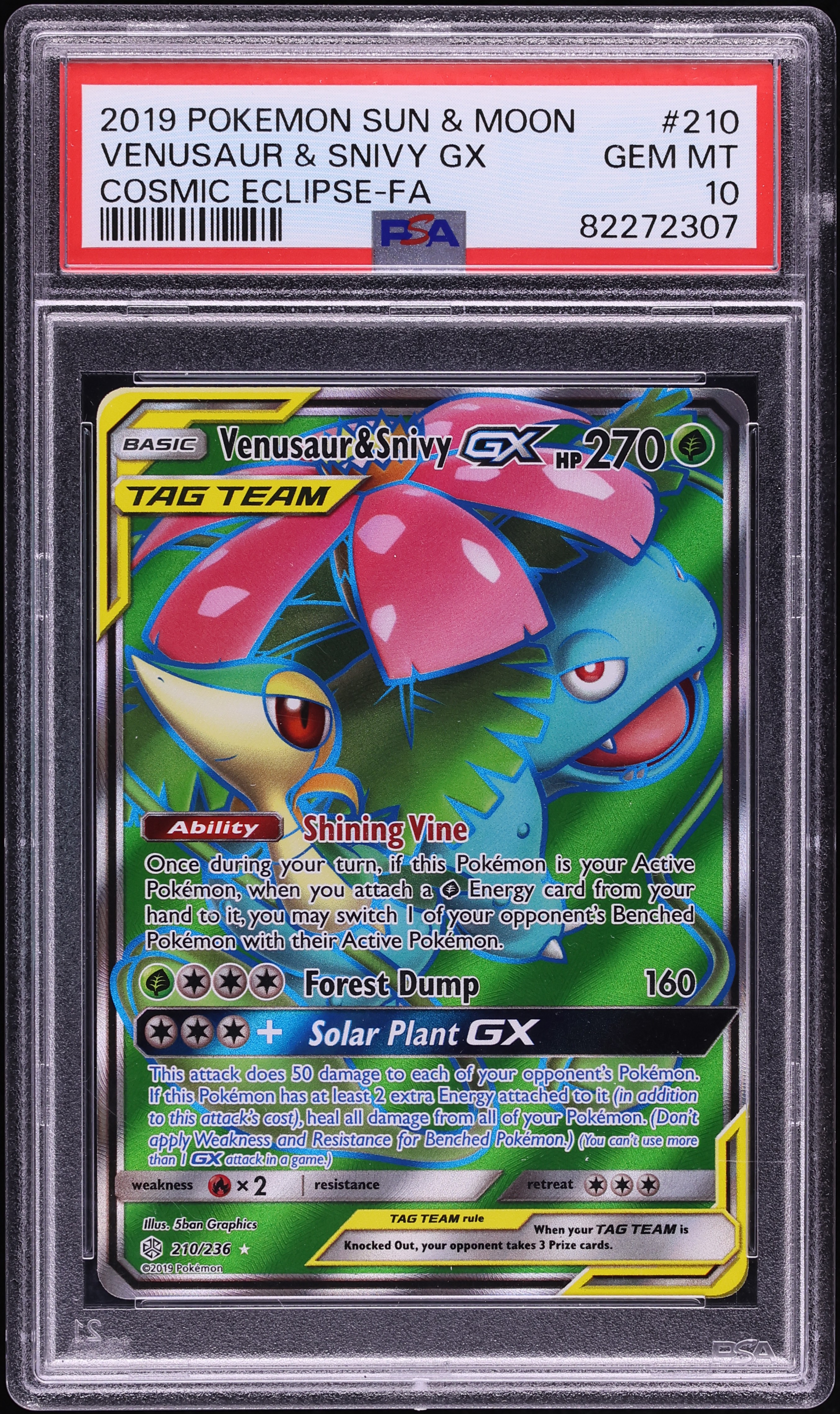 2019 Pokemon Sun & Moon Cosmic Eclipse Full Art Venusaur & Snivy GX #210 PSA 10 GEM MINT