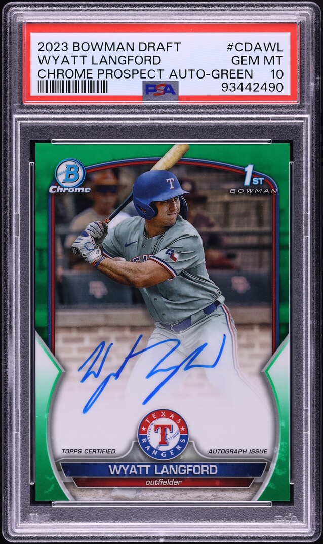 2023 Bowman Chrome Draft Green Wyatt Langford PROSPECT AUTO /99 #CDA-WL PSA 10