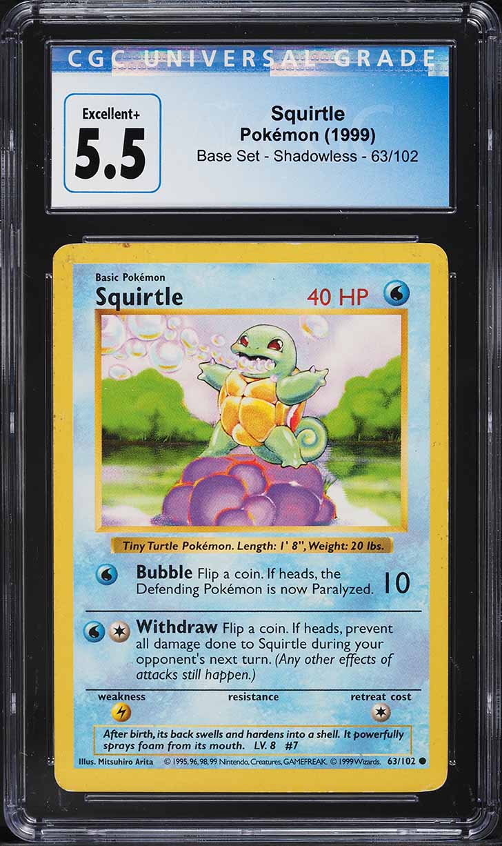 1999 Pokemon Base Set Shadowless Squirtle #63 CGC 5.5 EX+