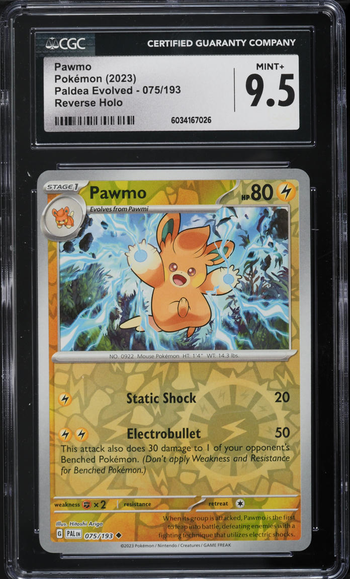 2023 Pokemon SV Paldea Evolved Reverse Holo Pawmo #75 CGC 9.5 MINT+