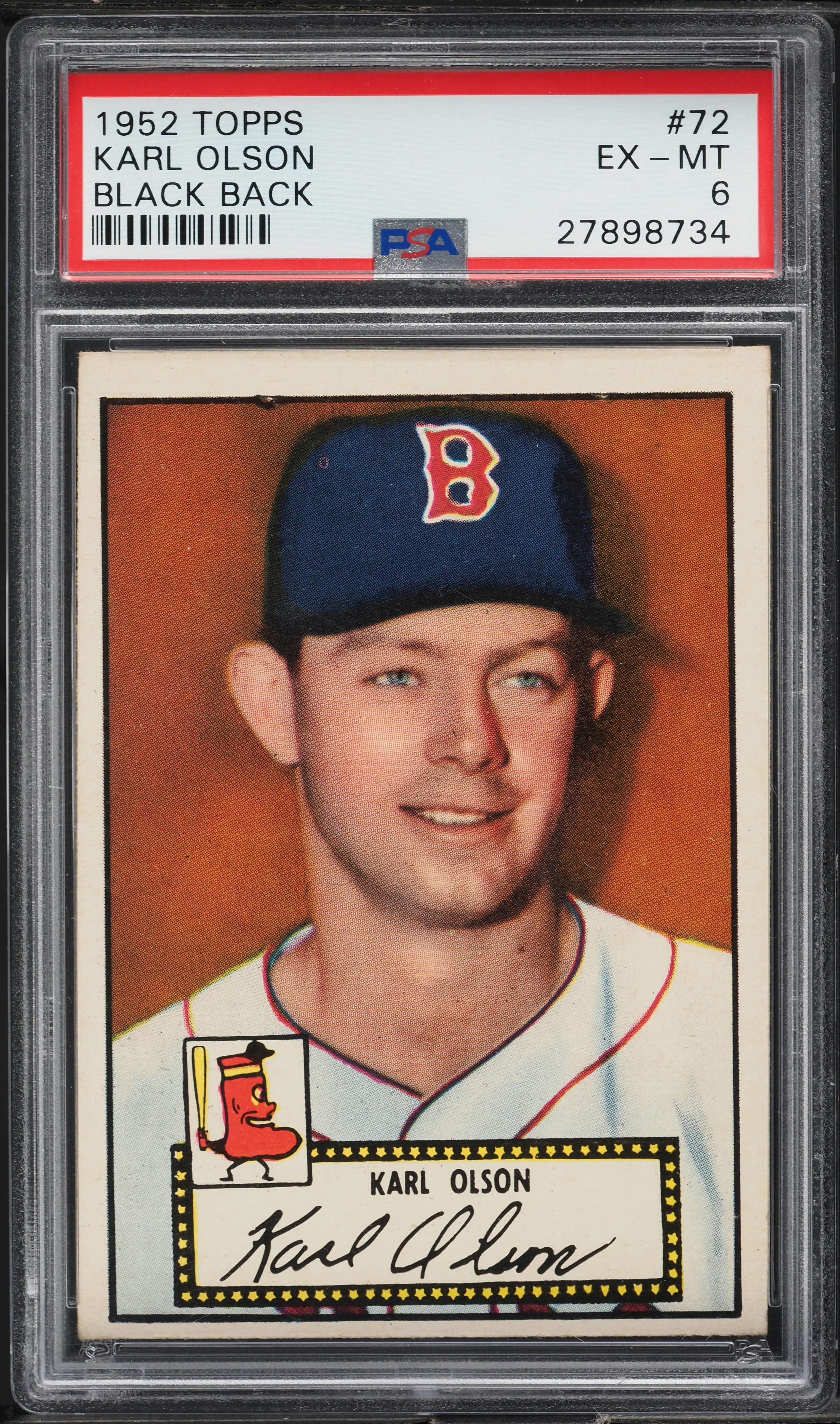 1952 Topps Karl Olson BLACK BACK #72 PSA 6 EXMT