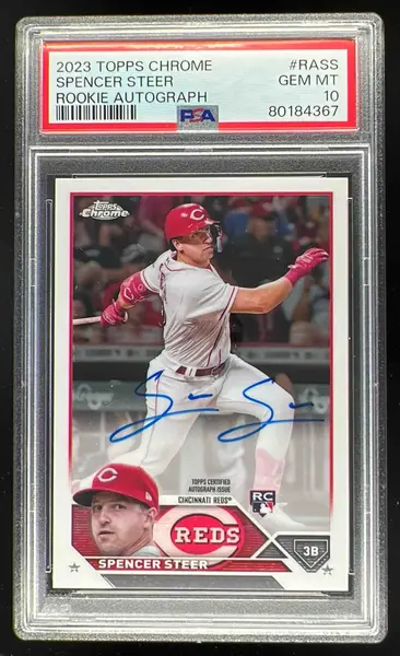 2023 Topps Chrome Rookie Autograph #RA-SS Spencer Steer Autograph RC Auto PSA 10