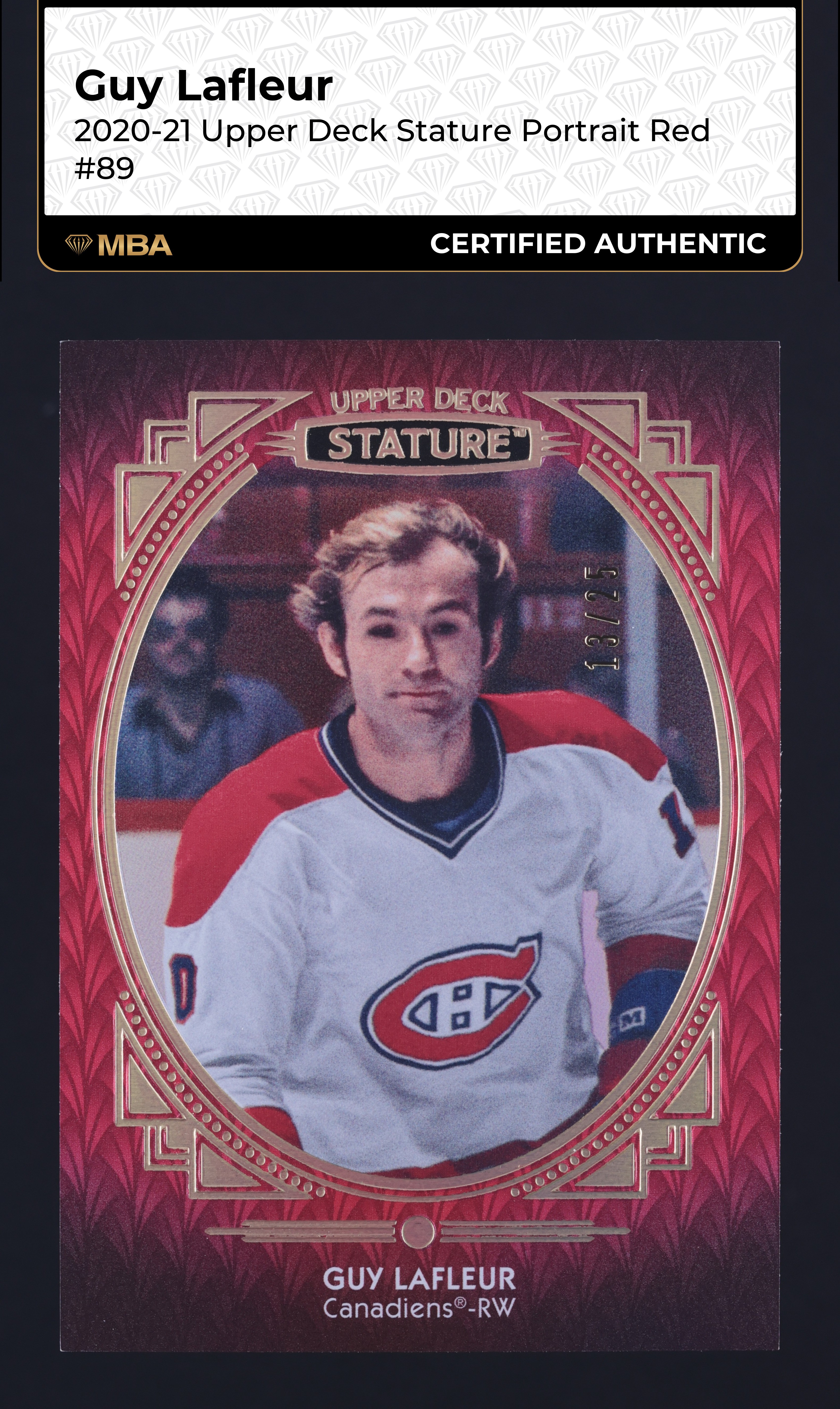 2020 Upper Deck Stature Portrait Red Guy Lafleur /25 #89 MBA AUTH