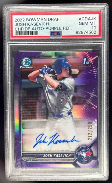 2022 Bowman Chrome Purple Refractor #CDA-JK Josh Kasevich RC Auto /250 PSA 10