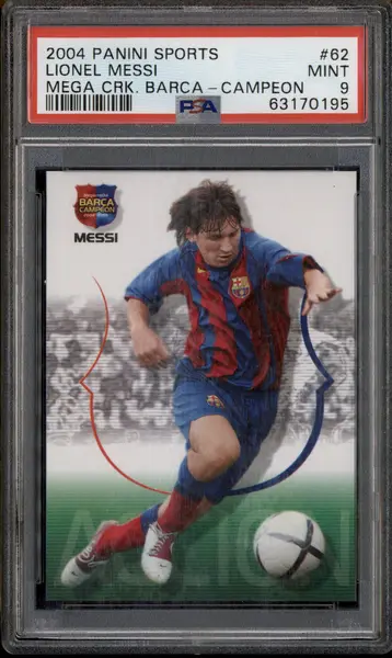 2004 Panini Sports Megacracks Barca Campeon #62 Lionel Messi RC Rookie PSA 9
