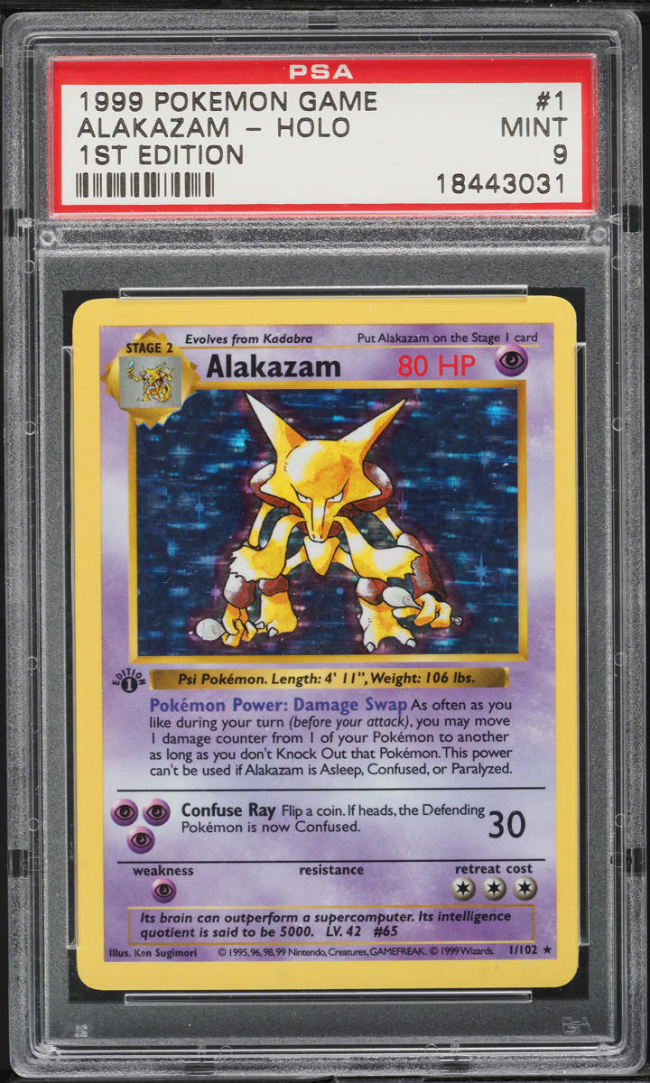 1999 Pokemon Base Set Shadowless 1st Edition Holo Alakazam #1 PSA 9 MINT