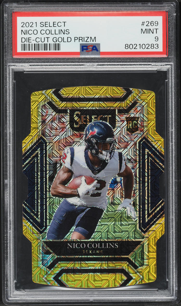 2021 Select Club Level Die-Cut Gold Prizm Nico Collins ROOKIE /10 #269 PSA 9