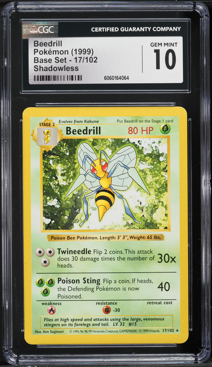 1999 Pokemon Base Set Shadowless Beedrill #17 CGC 10 GEM MINT