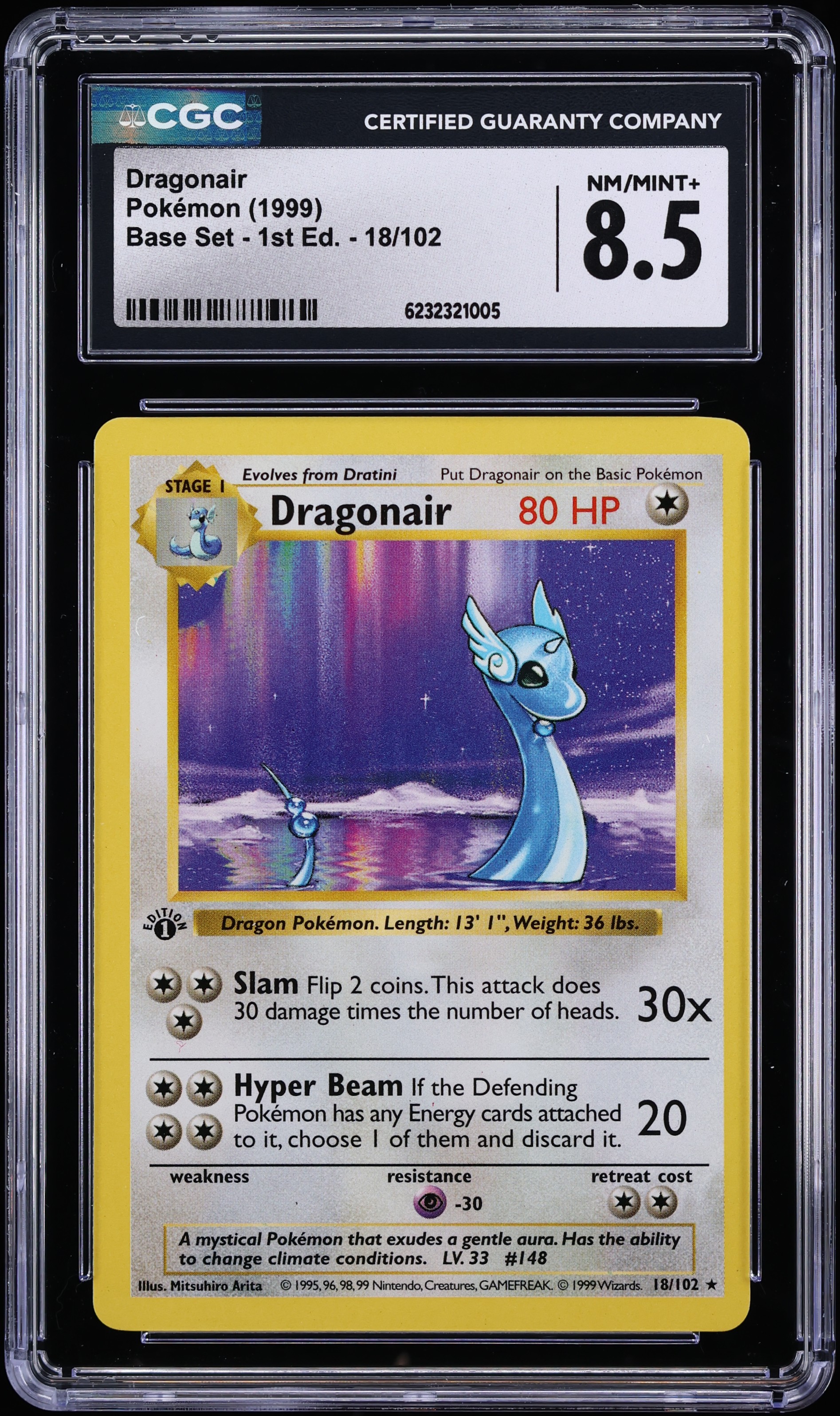 1999 Pokemon Base Set Shadowless 1st Edition Dragonair #18 CGC 8.5 NM-MT+