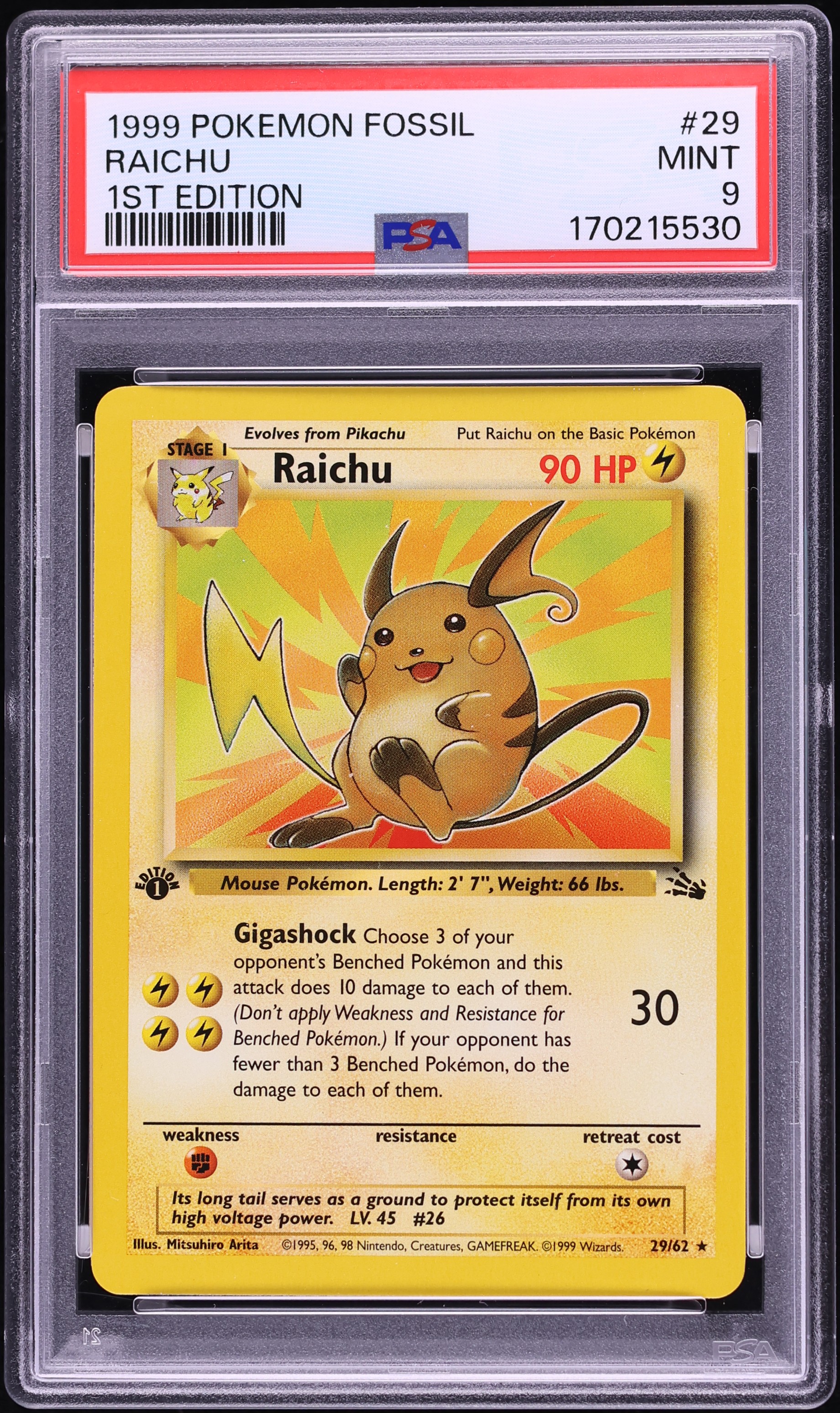 1999 Pokemon Fossil 1st Edition Raichu #29 PSA 9 MINT