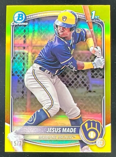 2025 Bowman Chrome Prospects Yellow Refractor #BCP-50 Jesus Made RC /75