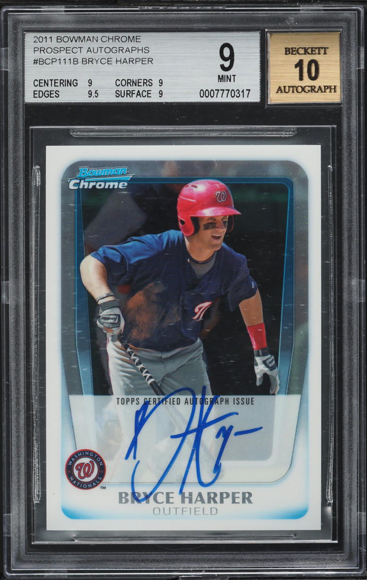 2011 Bowman Chrome Bryce Harper PROSPECT AUTO #BCP111 BGS 9 MINT