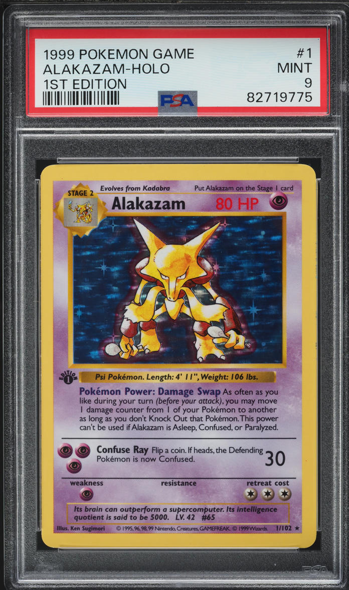 1999 Pokemon Base Set Shadowless 1st Edition Holo Alakazam #1 PSA 9 MINT