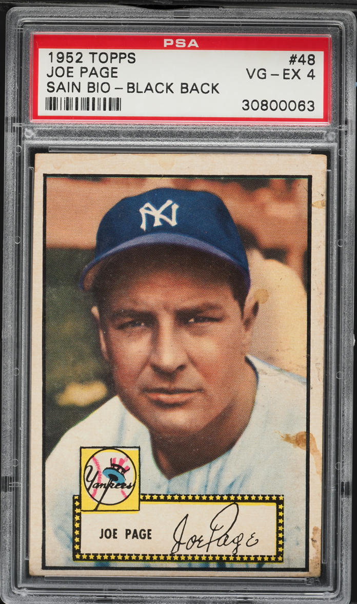 1952 Topps Joe Page SAIN BIO, BLACK BACK #48 PSA 4 VGEX