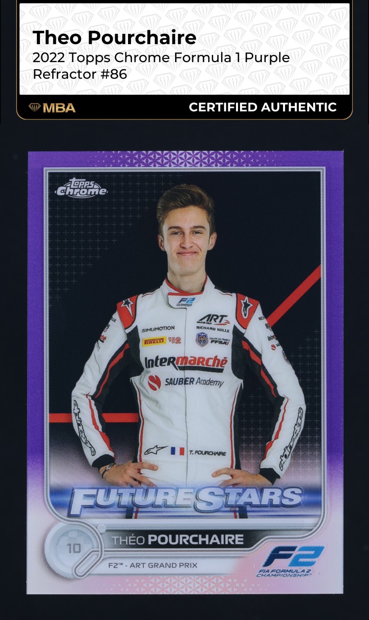 2022 Topps Chrome Formula 1 Purple Refractor Theo Pourchaire /399 #86 MBA AUTH