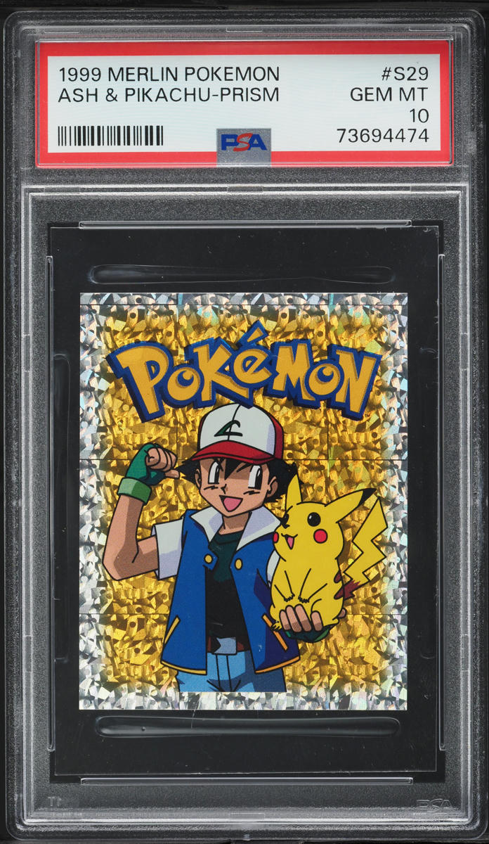 1999 Merlin Pokemon Stickers Prism Ash & Pikachu #S29 PSA 10 GEM MINT