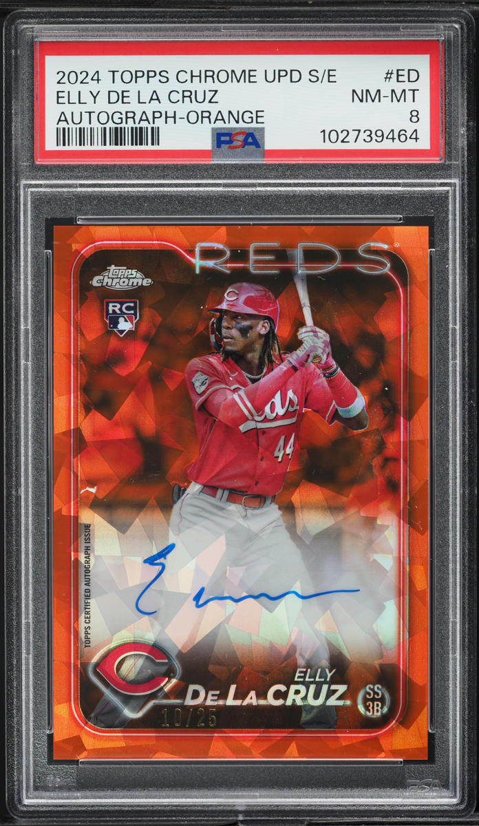 2024 Topps Chrome Update Sapphire Orange Elly De La Cruz ROOKIE AUTO /25 PSA 8